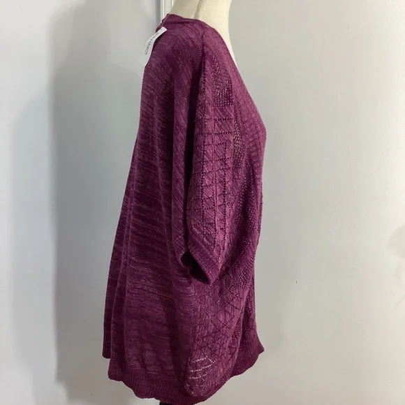 NWT DRESS BARN WOMAN 1X MELANGE PLUM CROCHET SWEATER VEST V-NECK PULLOVER - Picture 5 of 11
